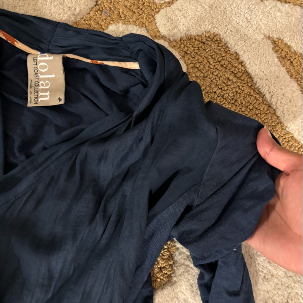 Navy Blue Wrap Silky Top from Anthropologie